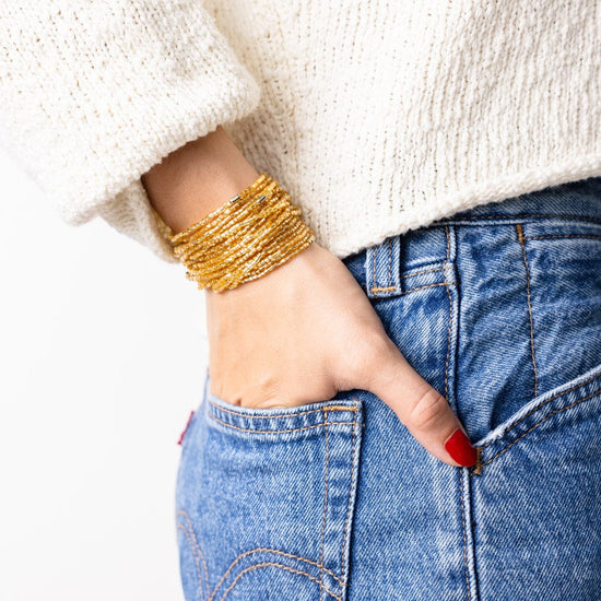 Chelsea 18 Strand Luxe Beaded Bracelet Set Gold Stack