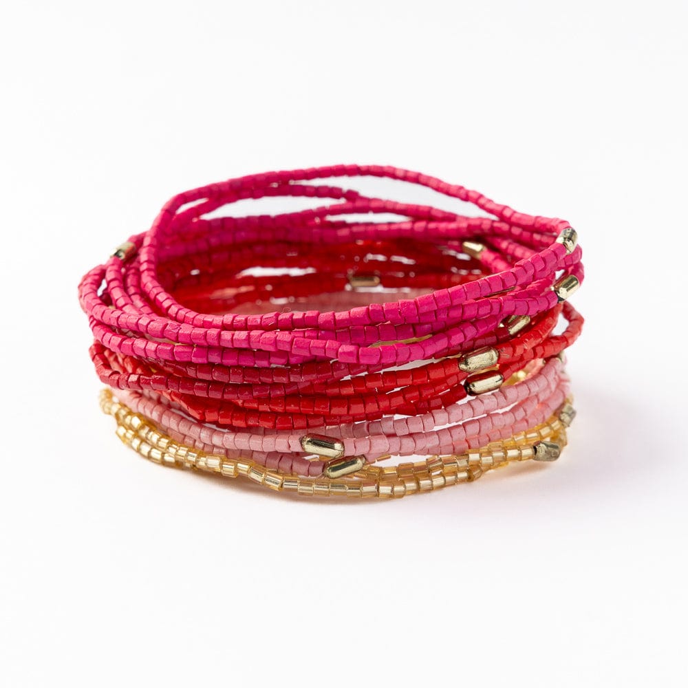 Chelsea 18 Strand Luxe Beaded Bracelet Set Pink Stack