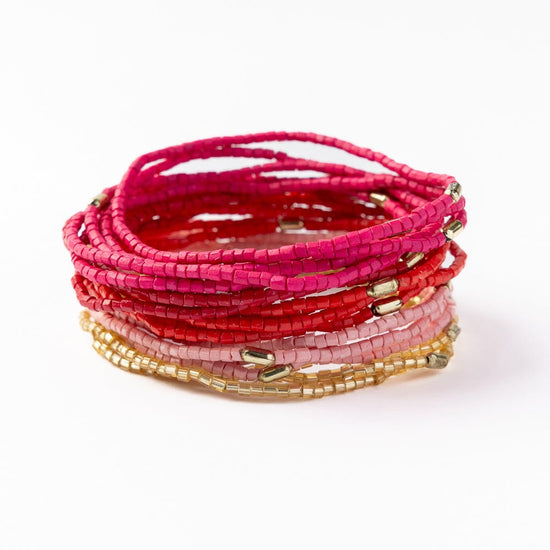 Chelsea 18 Strand Luxe Beaded Bracelet Set Pink Stack