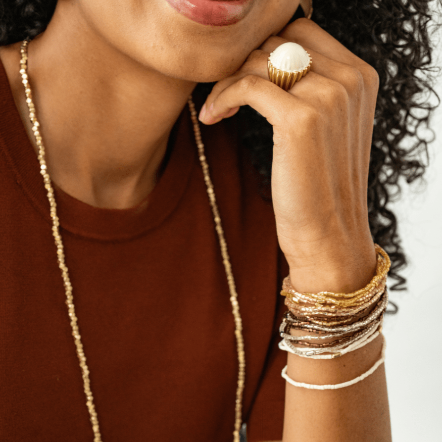 Chelsea 18 Strand Luxe Beaded Stretch Bracelet Set Mixed Metallic Stack