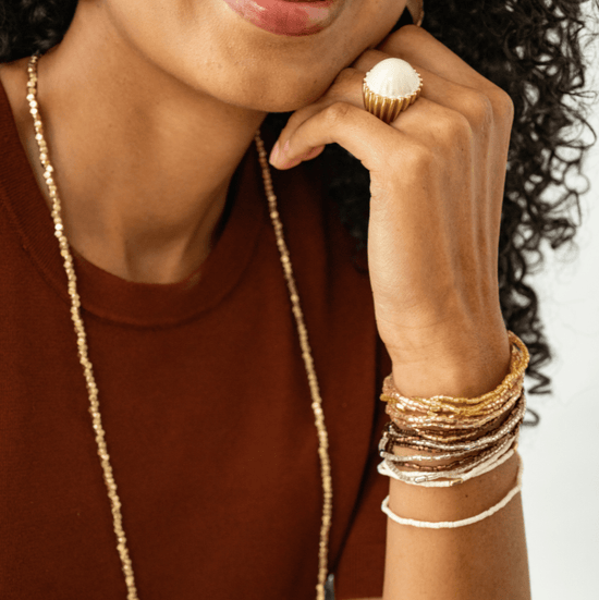 Chelsea 18 Strand Luxe Beaded Stretch Bracelet Set Mixed Metallic Stack