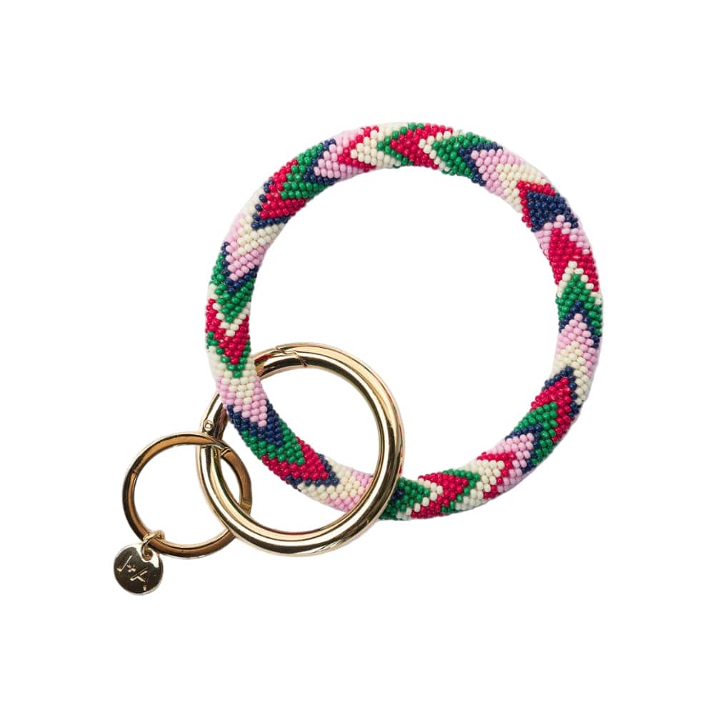 Chloe Chevron Stripe Key Ring Green Red Navy Pink Key Ring + Bag Charm