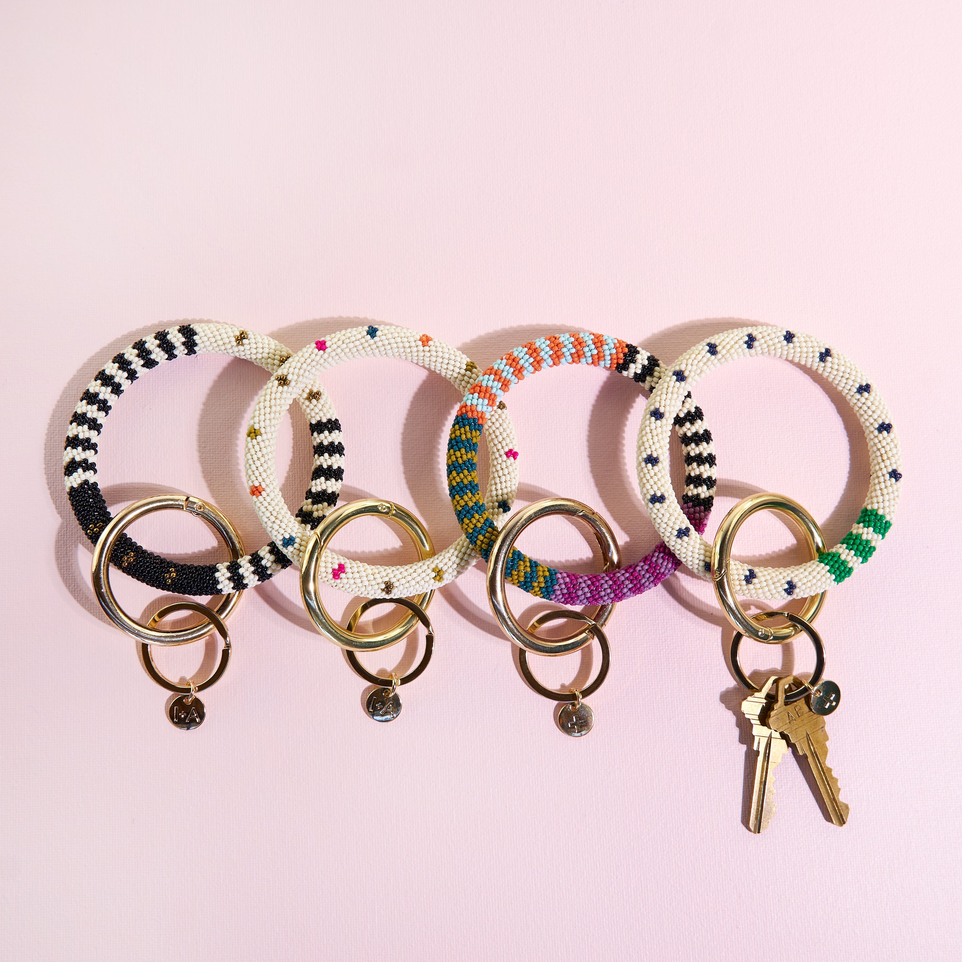 Chloe Polka Dot Beaded Key Ring Bracelet Ivory Key Ring + Bag Charm