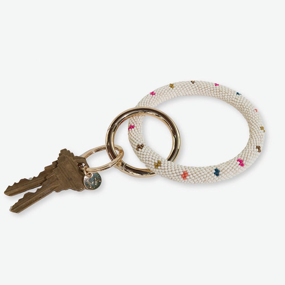 Chloe Polka Dot Beaded Key Ring Bracelet Ivory