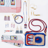 Chloe Small Stripe Beaded Key Ring Bracelet Navy, Ivory + Red Key Ring + Bag Charm