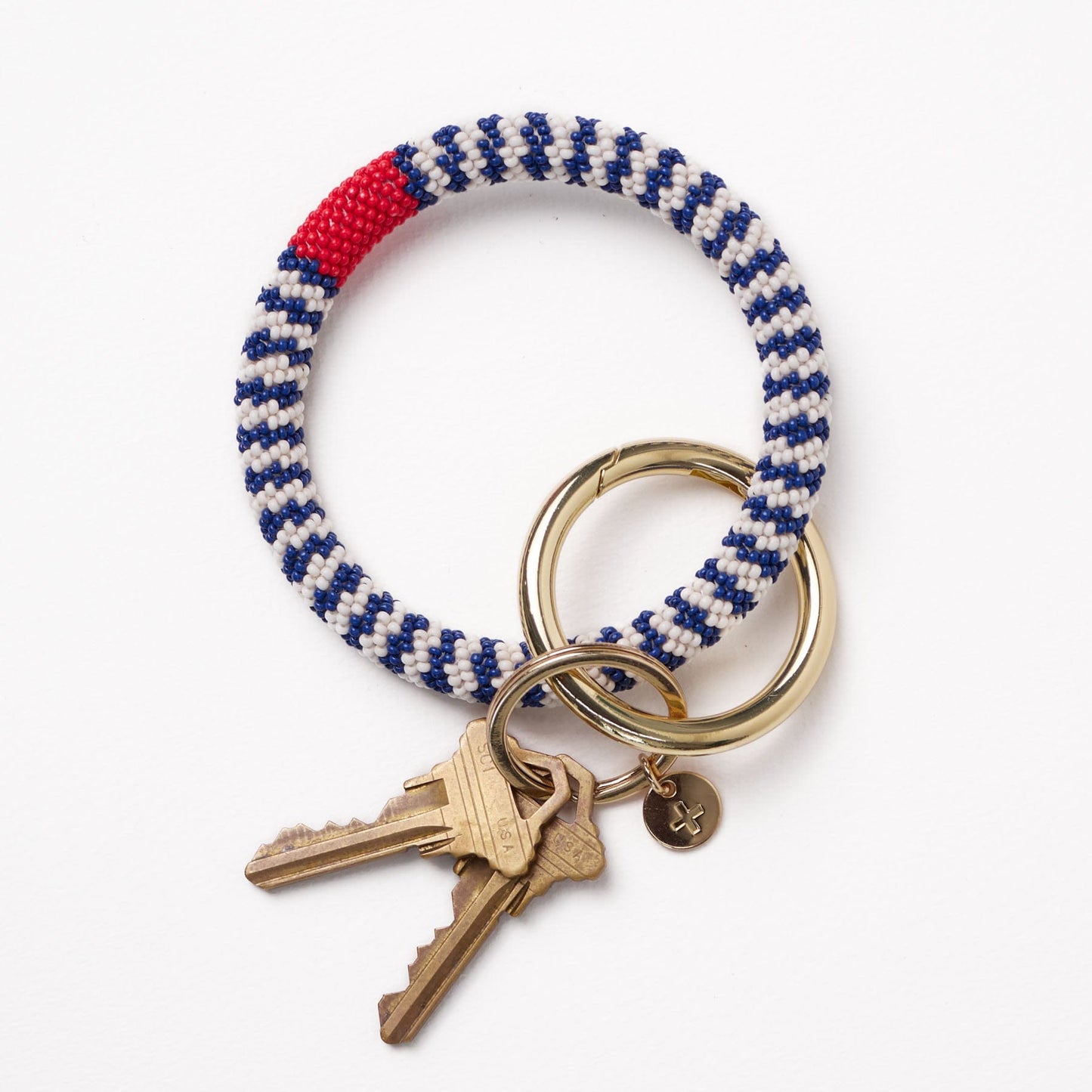 Chloe Small Stripe Beaded Key Ring Bracelet Navy, Ivory + Red Key Ring + Bag Charm