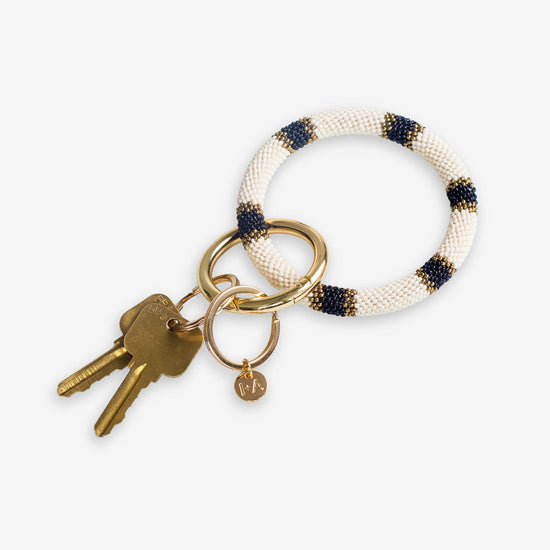 Chloe Small Stripes With Cream Color Block Key Ring Ivory/Black