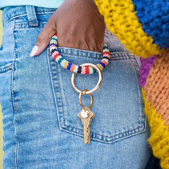 Chloe Stripe Beaded Key Ring Bracelet Bright Multicolor Key Ring