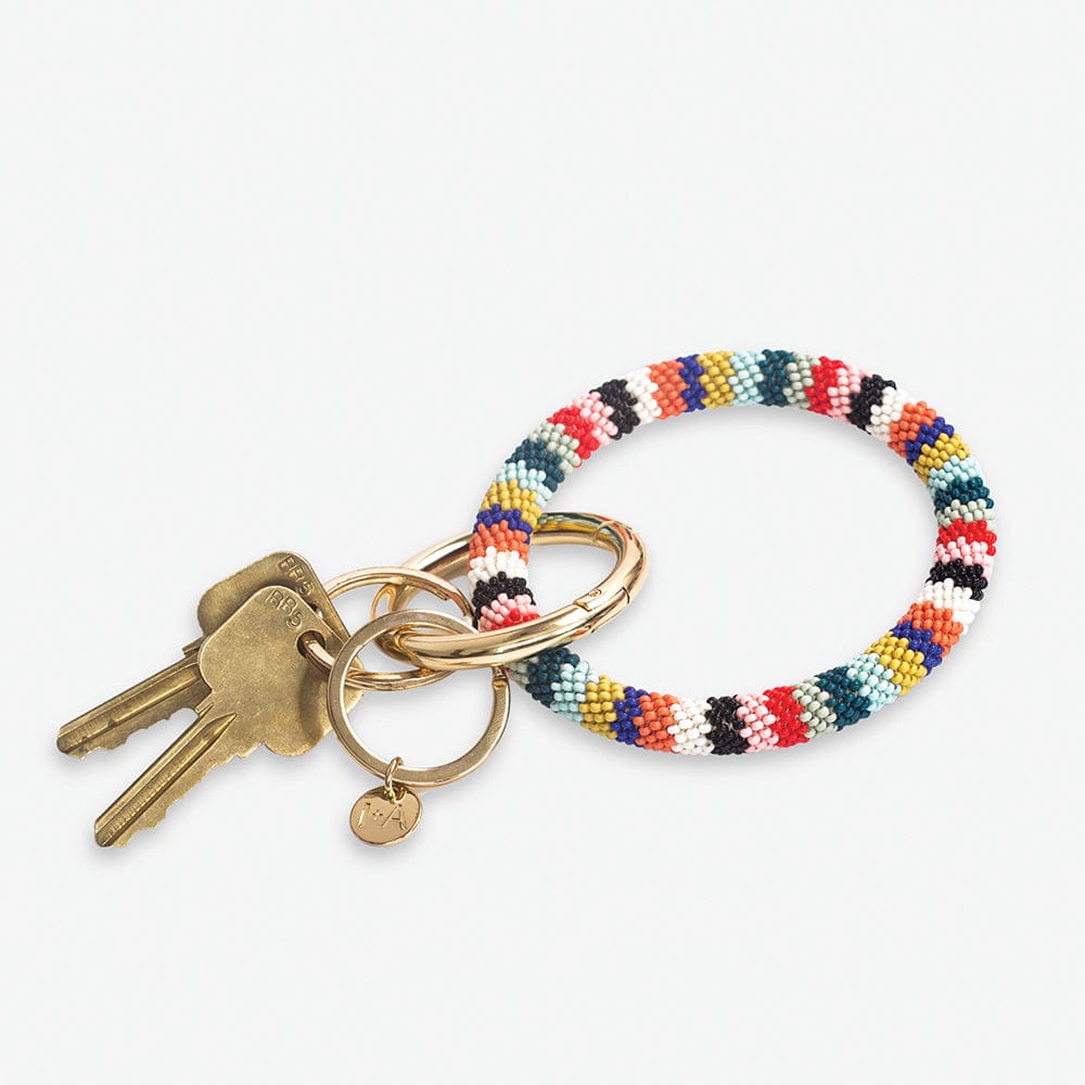 Chloe Stripe Beaded Key Ring Bracelet Bright Multicolor Key Ring