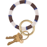 Chloe Stripe Beaded Key Ring Bracelet Brown, Navy, + Ivory Key Ring
