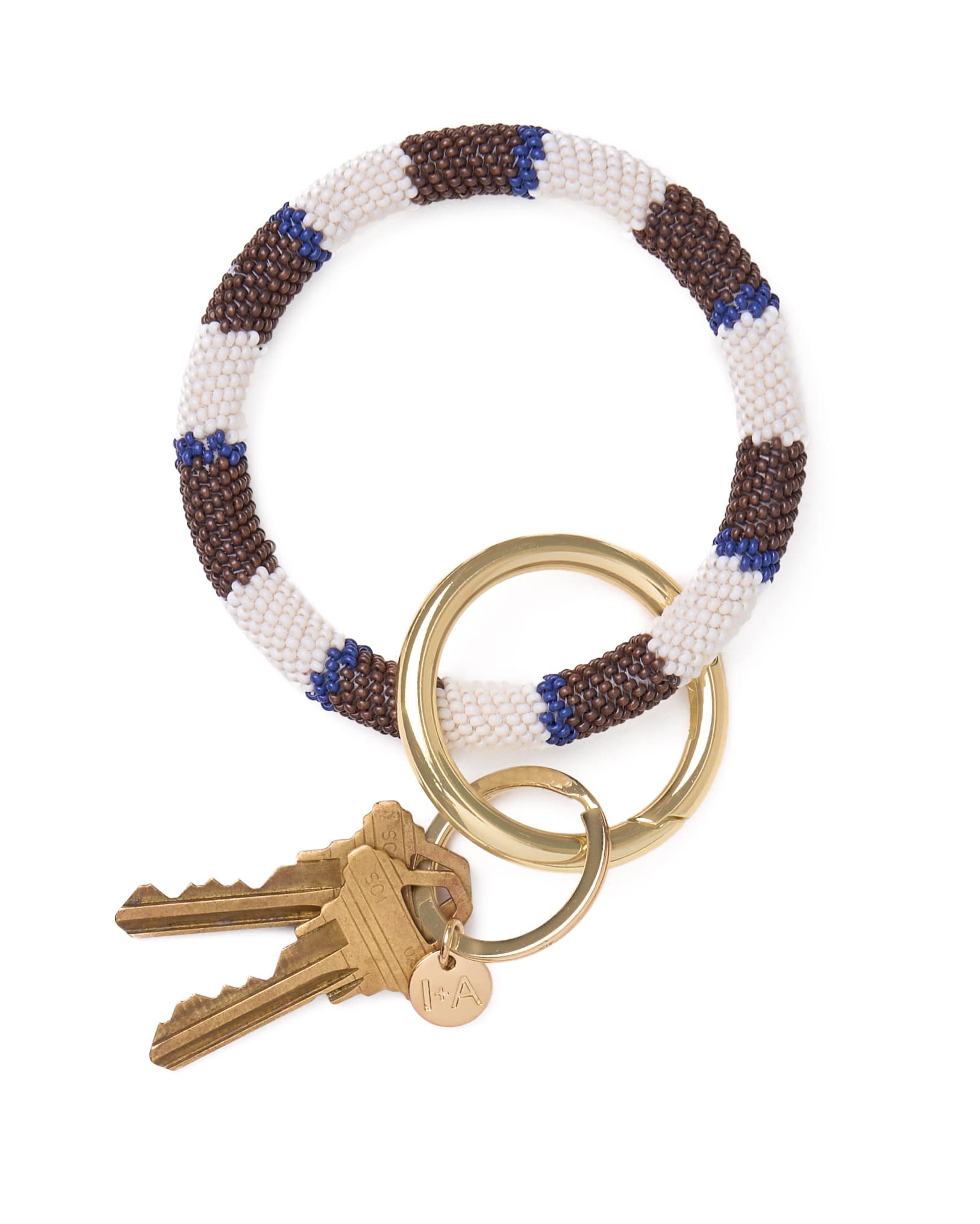 Chloe Stripe Beaded Key Ring Bracelet Brown, Navy, + Ivory Key Ring