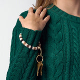 Chloe Stripe Beaded Key Ring Bracelet Neutral Key Ring