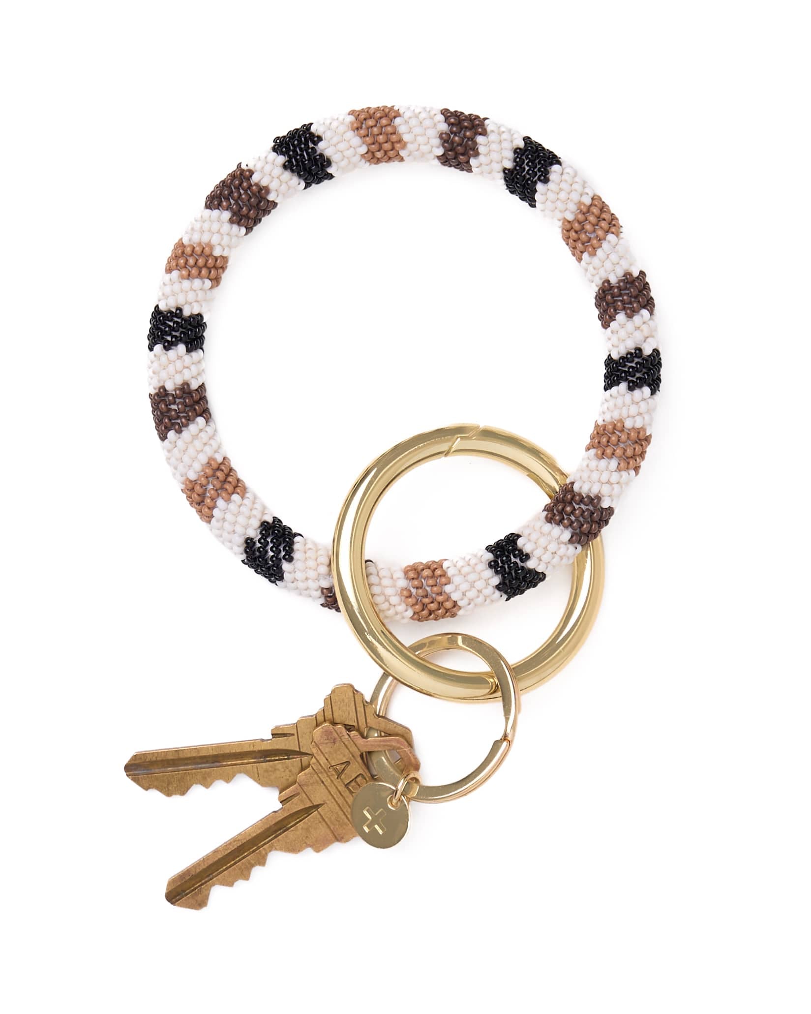 Chloe Stripe Beaded Key Ring Bracelet Neutral Key Ring