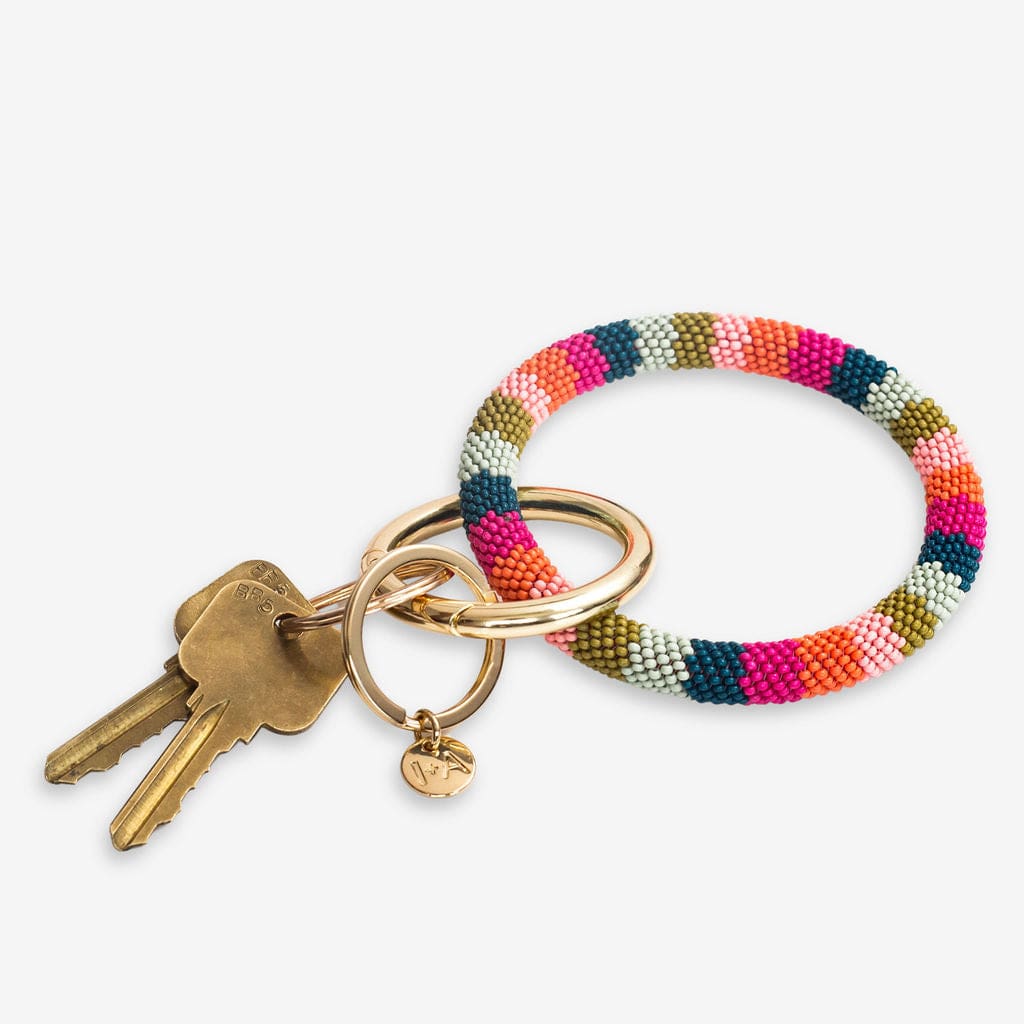 Chloe Stripe Beaded Key Ring Bracelet Rainbow Key Rings