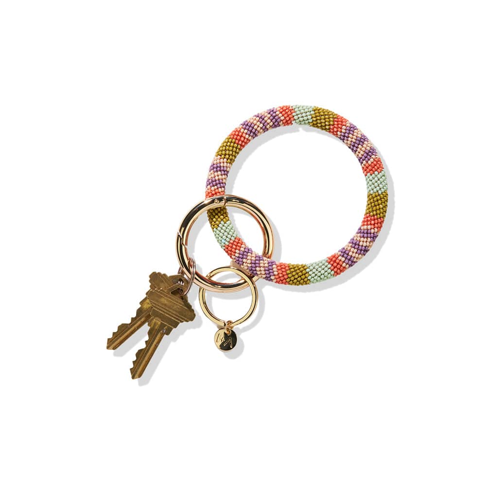 Chloe Stripe Key Ring Coral Keychains