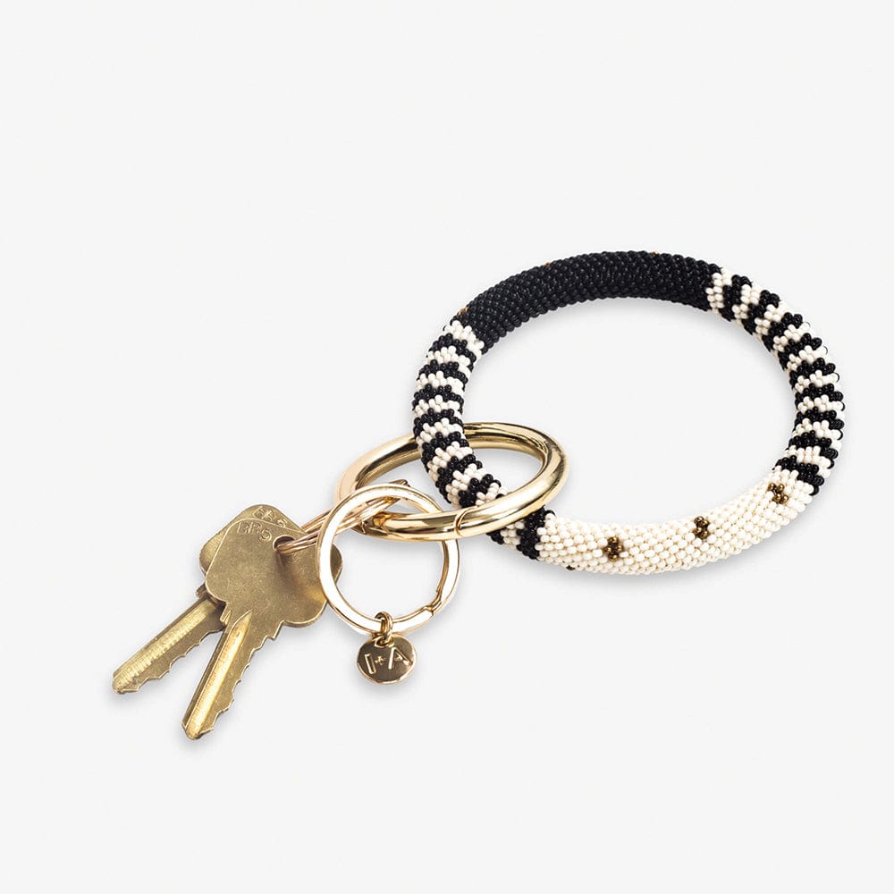 Chloe Stripes Beaded Key Ring Bracelet Black and White