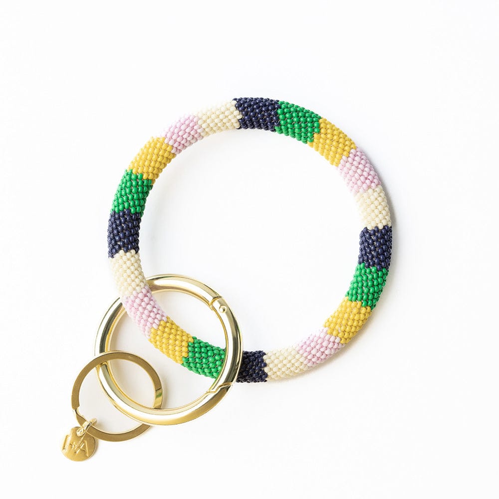 Chloe Wide Stripe Key Ring Ivory Green Lemon Lilac Key Ring + Bag Charm