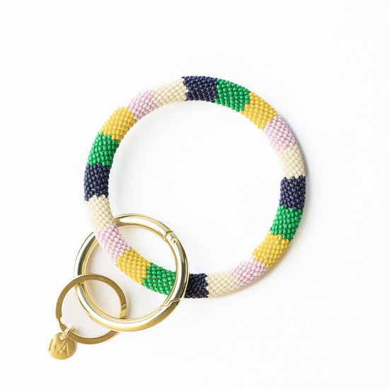 Chloe Wide Stripe Key Ring Ivory Green Lemon Lilac Key Ring + Bag Charm