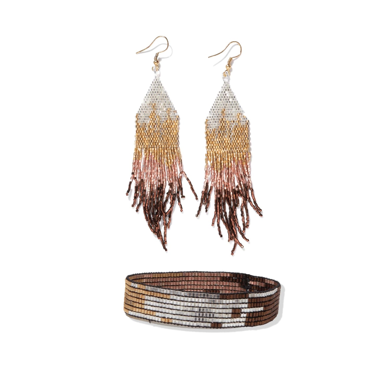 Claire + Alex ombre beaded earrings and bracelet set Mixed Metallic