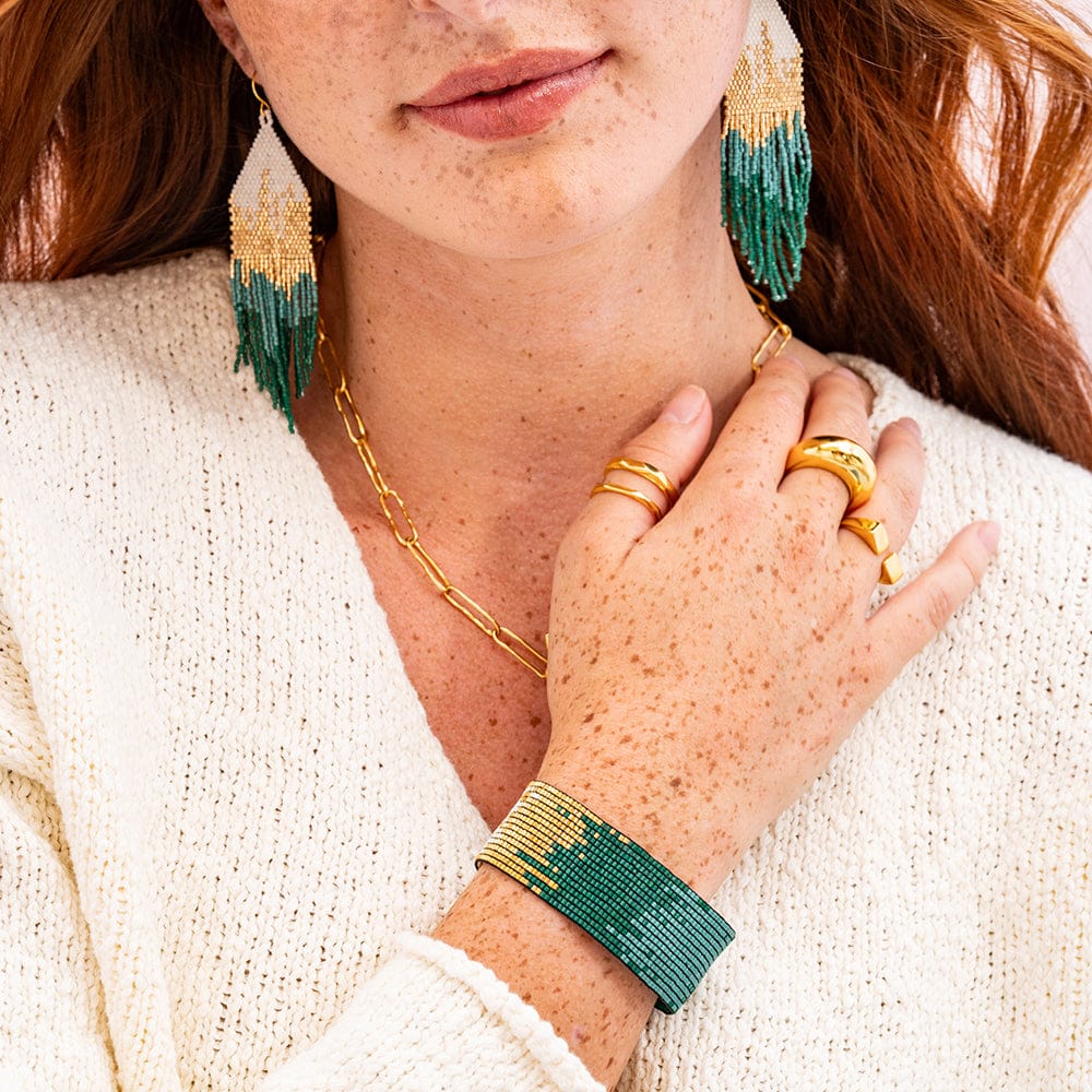 Claire + Kenzie Beaded Earrings And Bracelet Set Emerald Gift Set