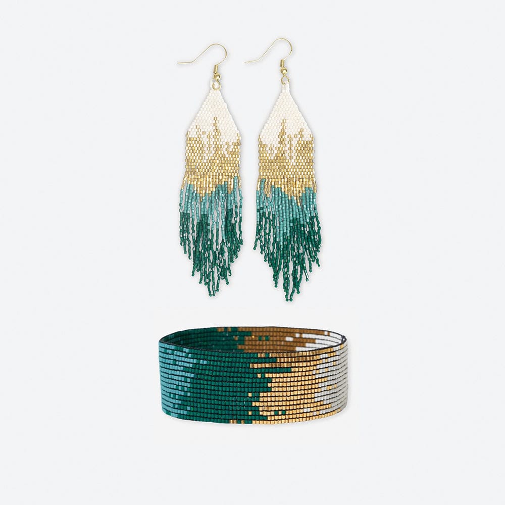 Claire + Kenzie Beaded Earrings And Bracelet Set Emerald Gift Set