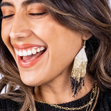 Claire Ombre Beaded Fringe Earrings Black Earrings