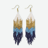 Claire Ombre Beaded Fringe Earrings Blue Earrings