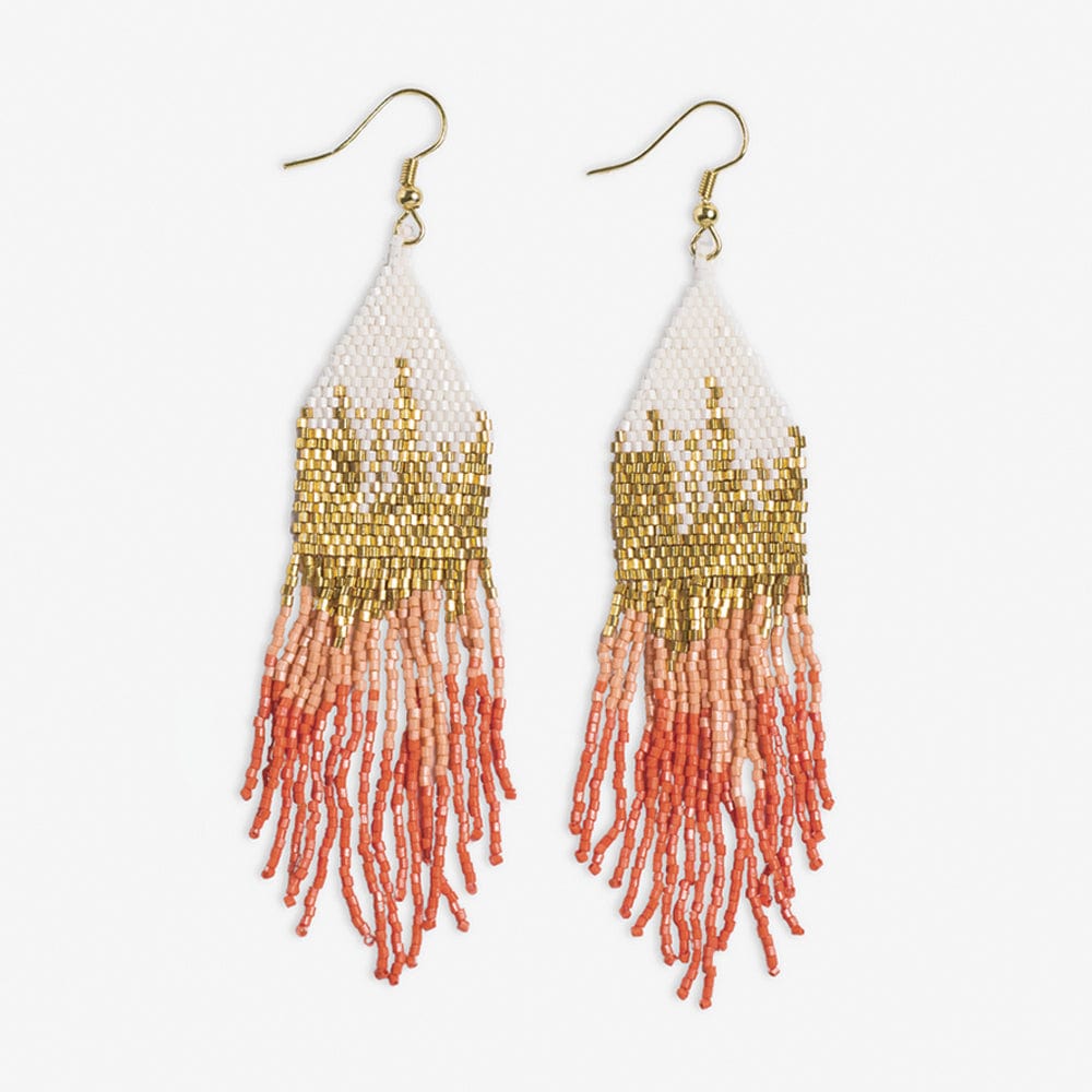Claire Ombre Beaded Fringe Earrings Coral