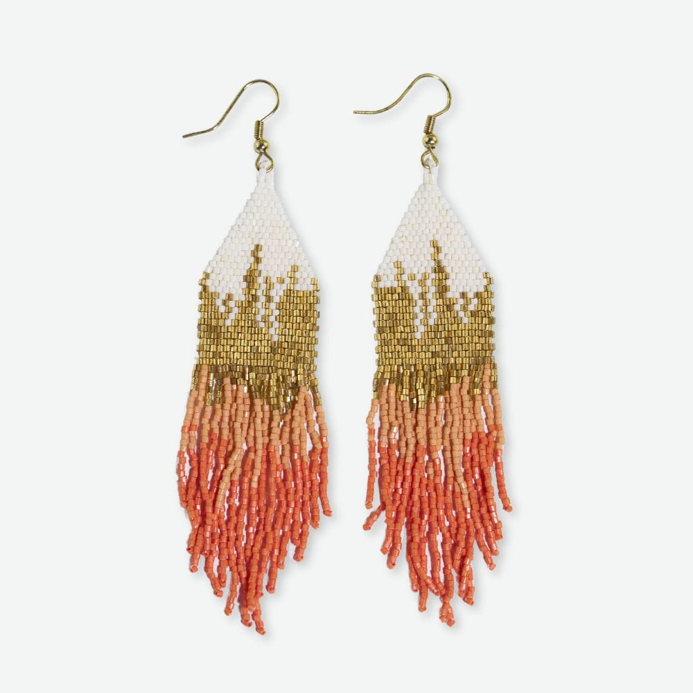 Claire Ombre Beaded Fringe Earrings Coral Earrings