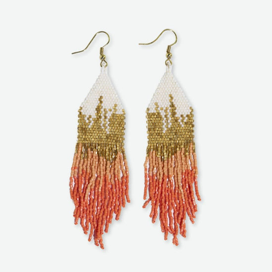 Claire Ombre Beaded Fringe Earrings Coral Earrings