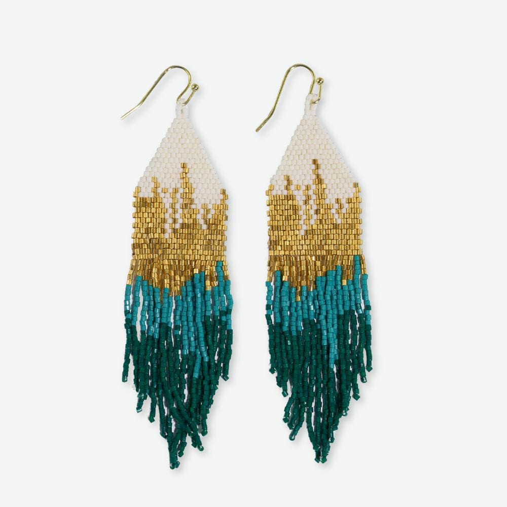 Claire Ombre Beaded Fringe Earrings Emerald Green- INK+ALLOY – INK