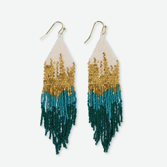 Claire Ombre Beaded Fringe Earrings Emerald Earrings