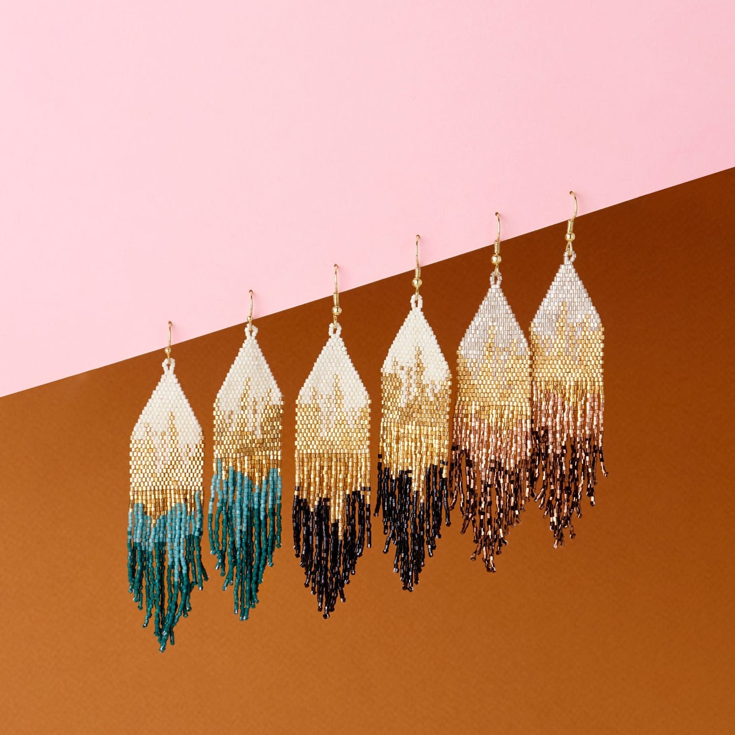 Claire Ombre Beaded Fringe Earrings Mixed Metallic Earrings