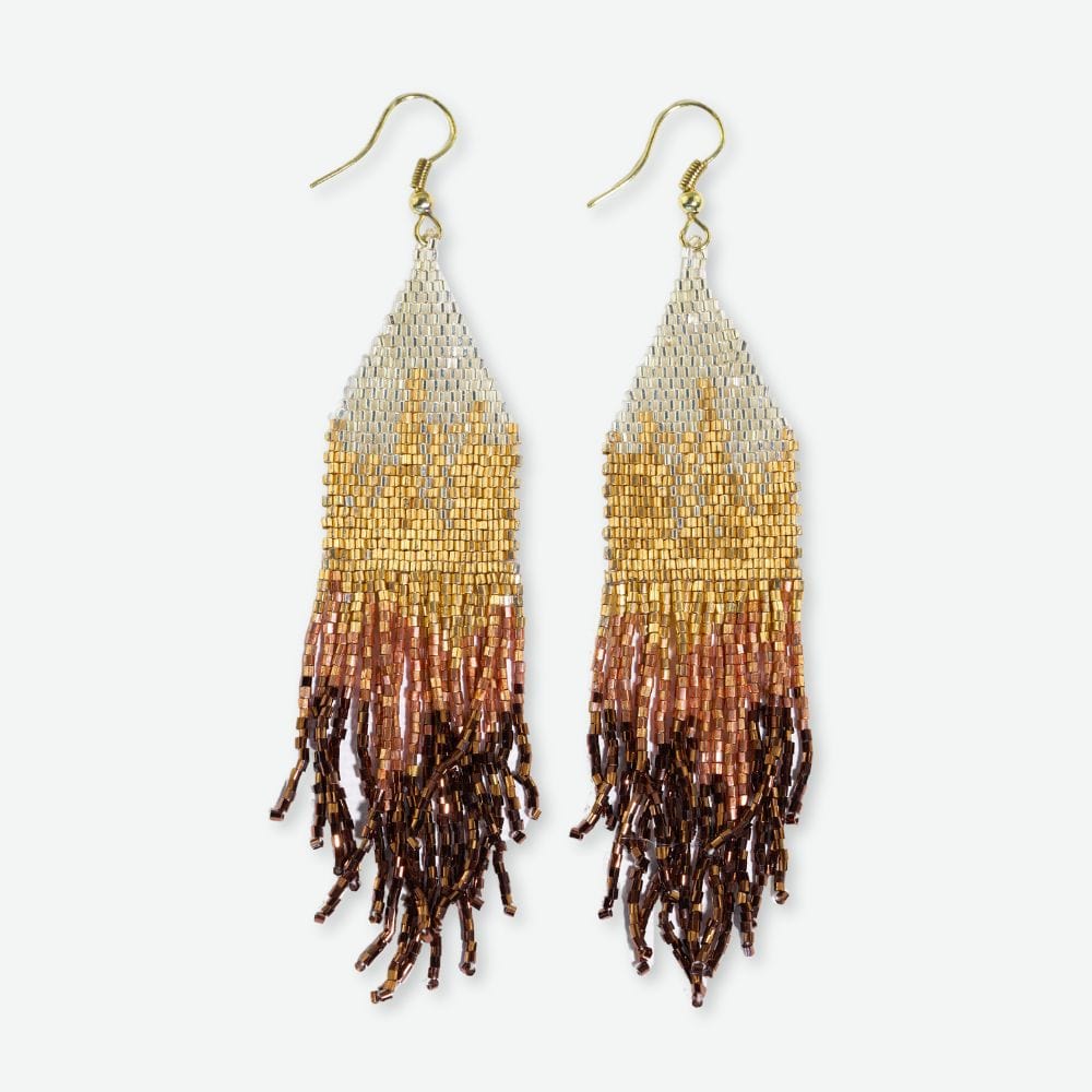 Claire Ombre Beaded Fringe Earrings Mixed Metallic Earrings