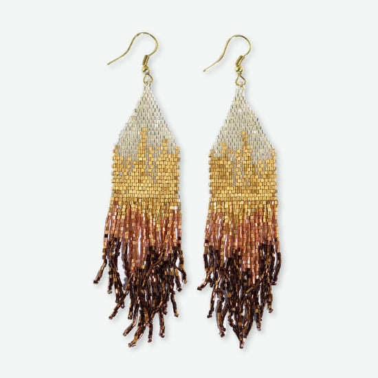 Claire Ombre Beaded Fringe Earrings Mixed Metallic Earrings