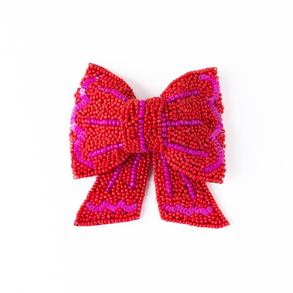 Clara Beaded Bow Barrette Red + Magenta Clip