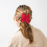 Clara Beaded Bow Barrette Red + Magenta Clip