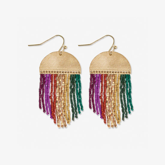 Claudia Multi-Striped Short Beaded Fringe Earrings Muted Fringe Earrings