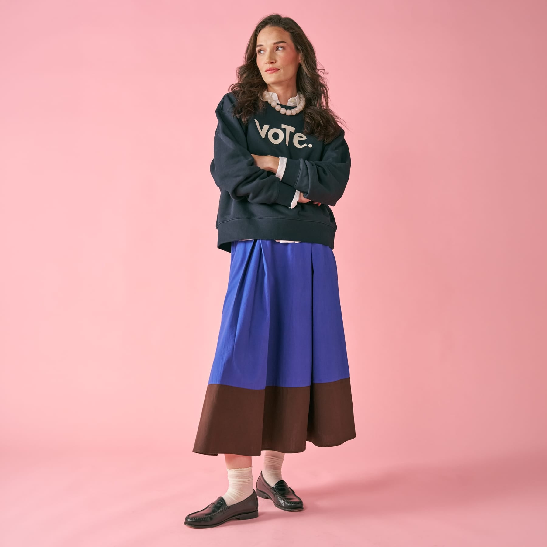 Clementine Colorblock Skirt Blue + Brown Small Skirt