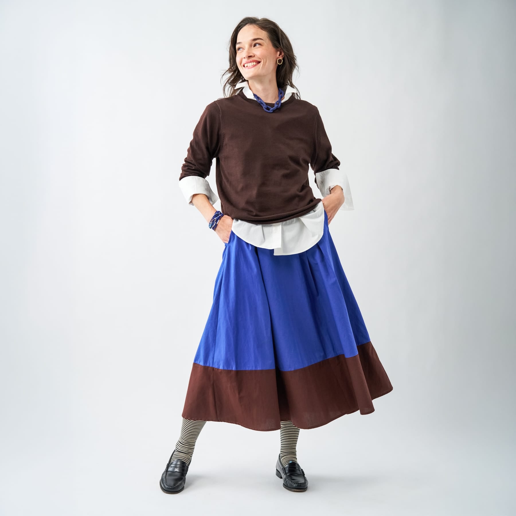 Clementine Colorblock Skirt Blue + Brown Small Skirt