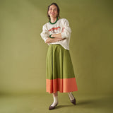 Clementine Colorblock Skirt Salmon + Olive Skirt