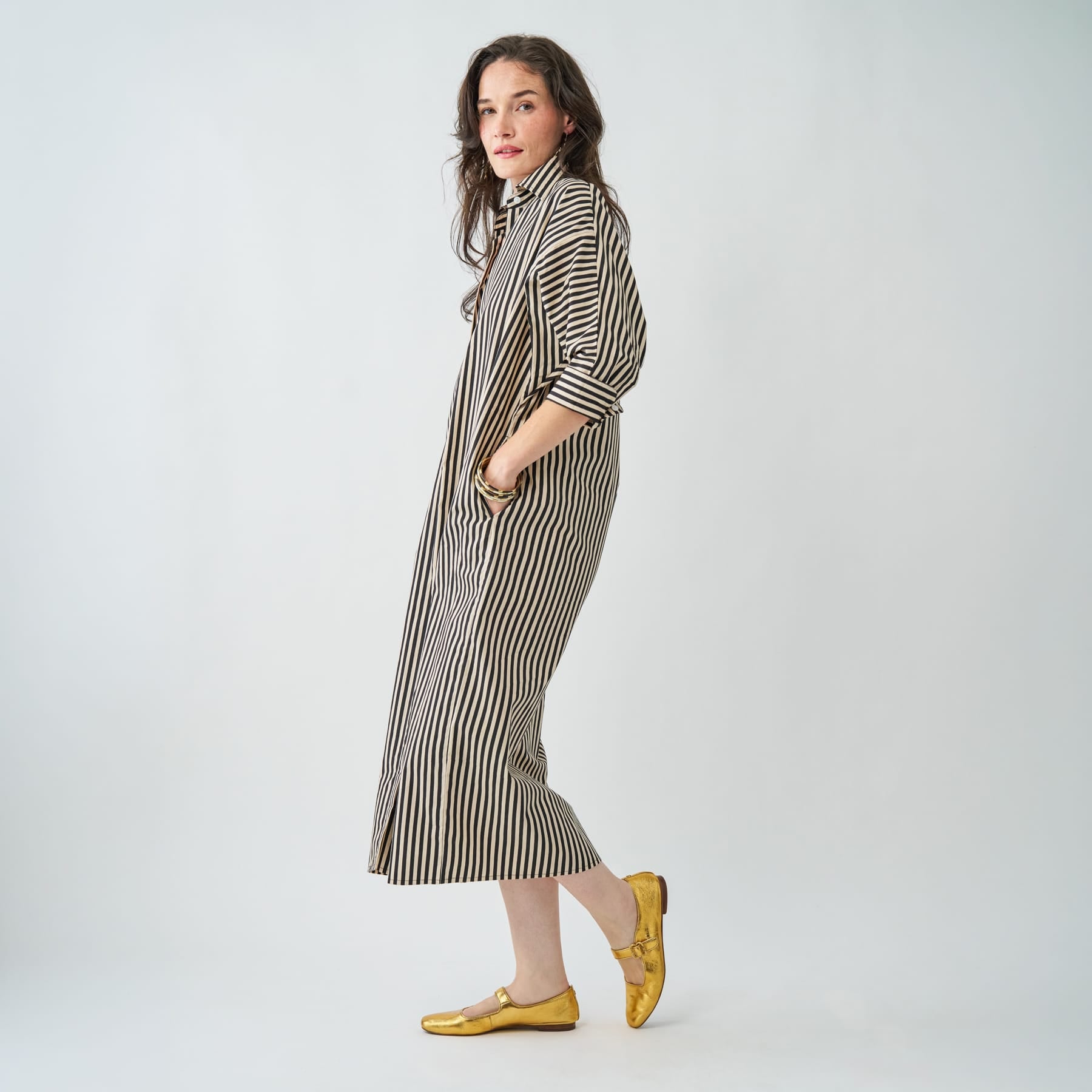 Colette Shirtdress In Black + Cream Stripe S/M Dress