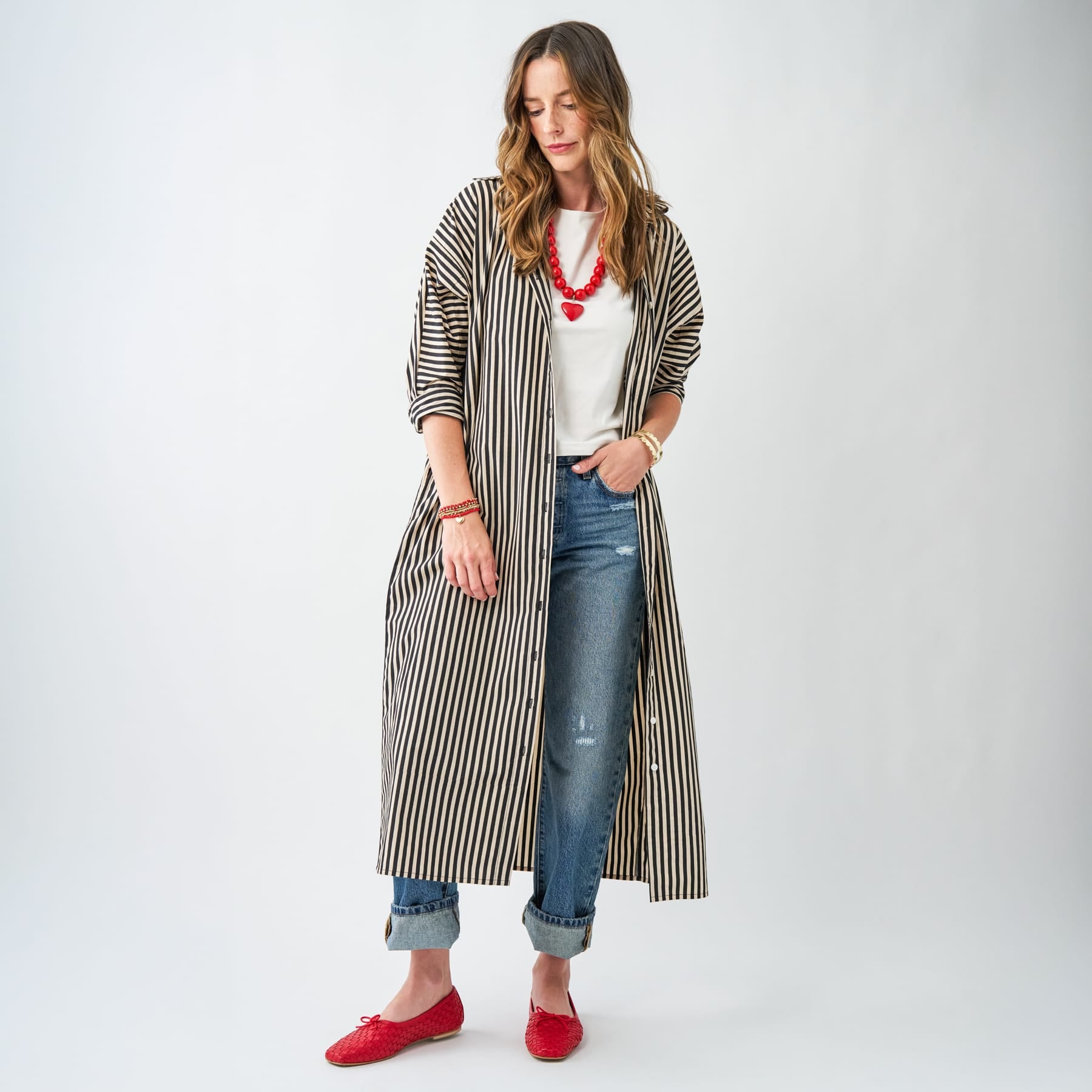 Colette Shirtdress In Black + Cream Stripe S/M Dress