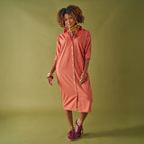 Colette Shirtdress In Camel + Hot Pink Stripe Dress