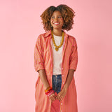 Colette Shirtdress In Camel + Hot Pink Stripe Dress