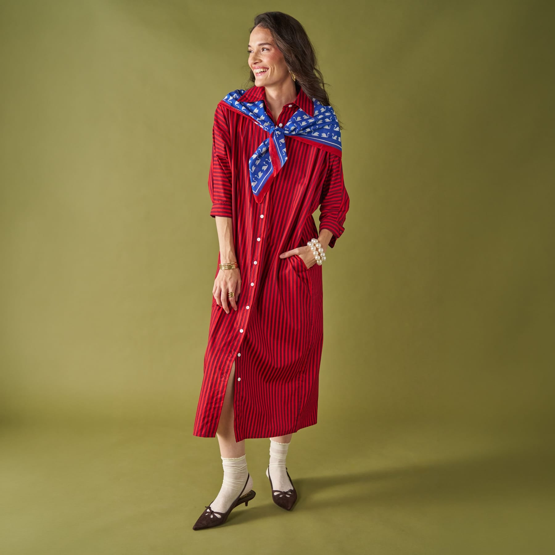 Colette Shirtdress In Port + Red Stripe Dress
