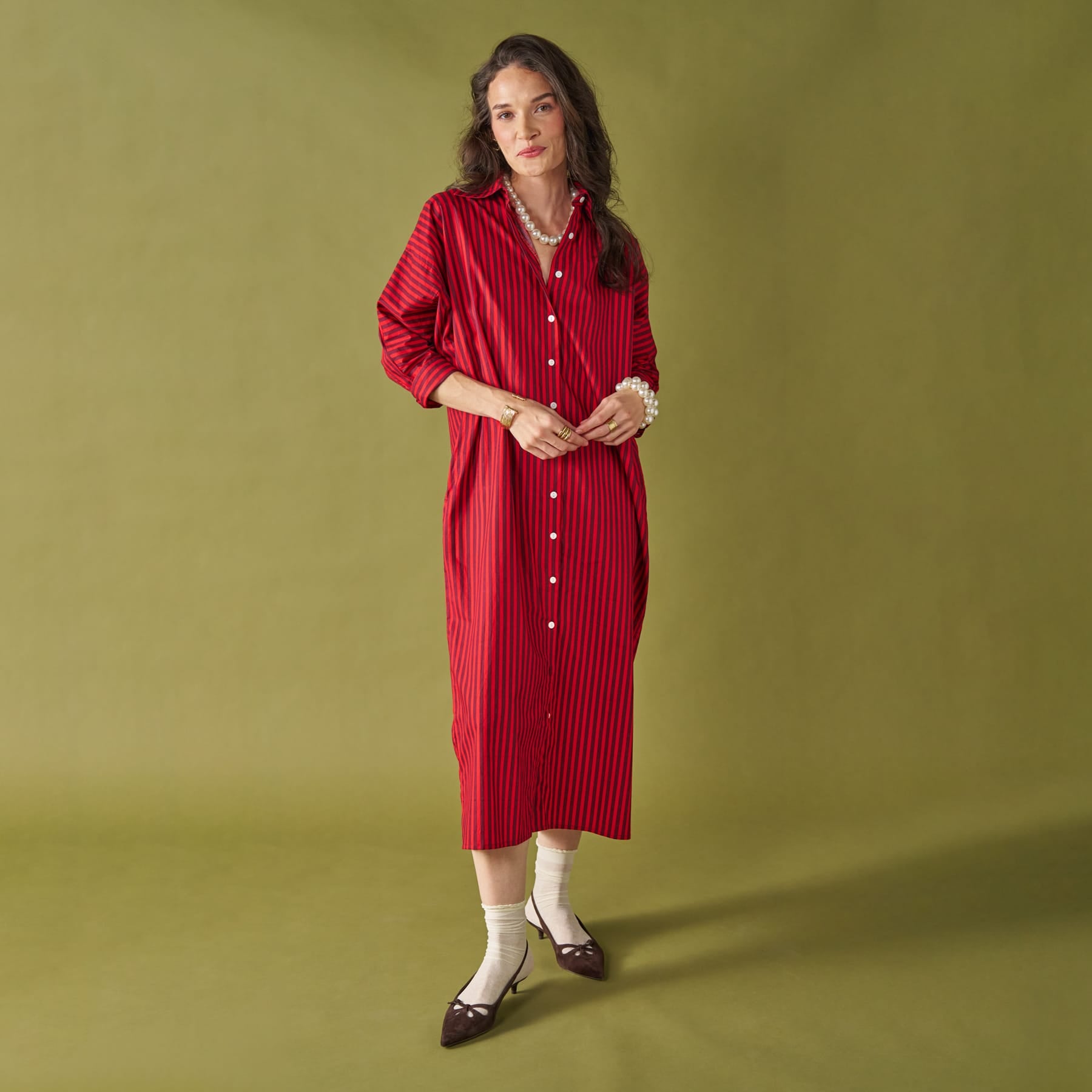 Colette Shirtdress In Port + Red Stripe Dress