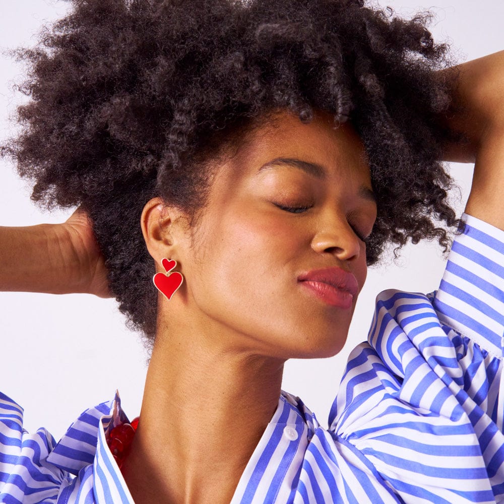 Cordelia Double Heart Drop Enamel Earrings Red Drop