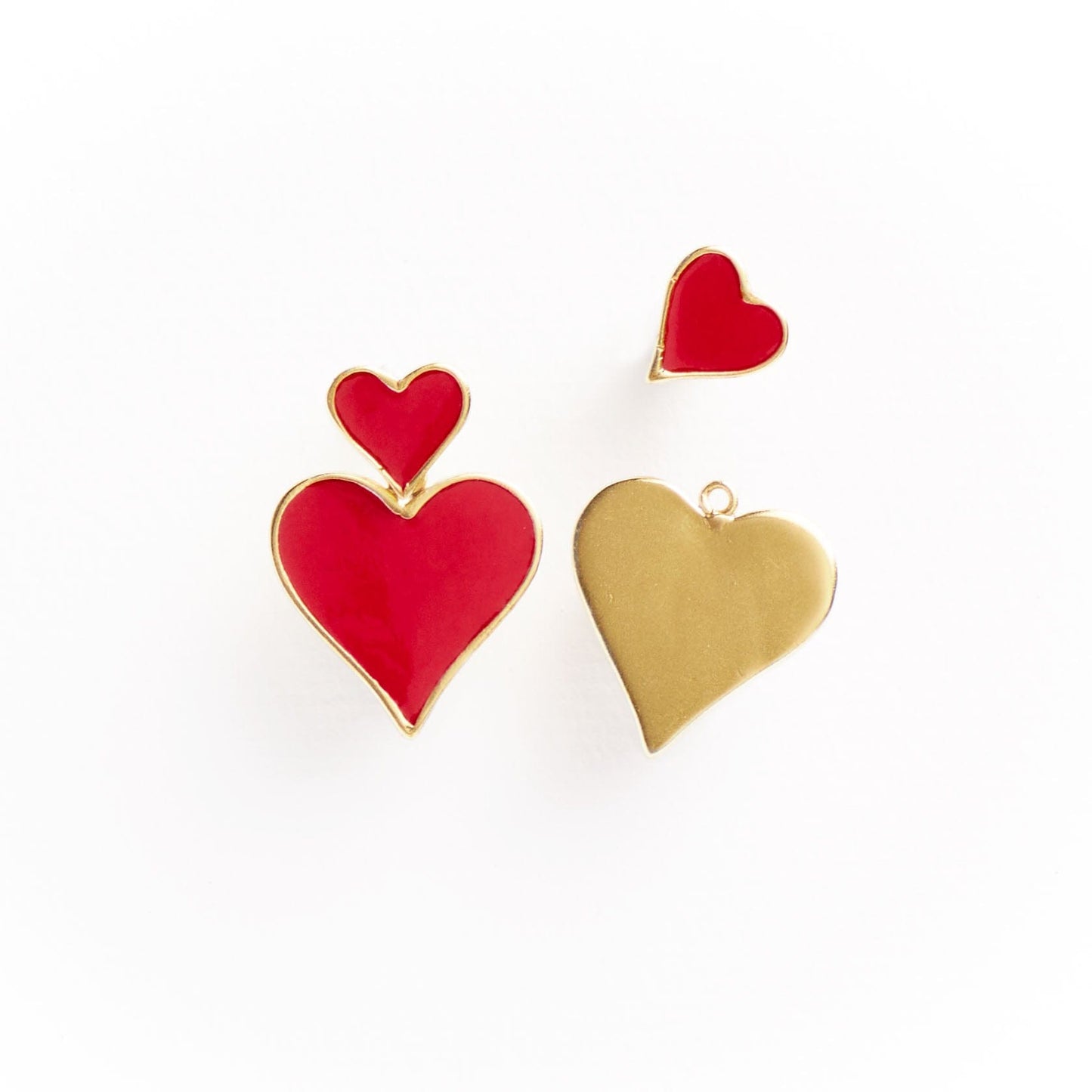 Cordelia Double Heart Drop Enamel Earrings Red Drop