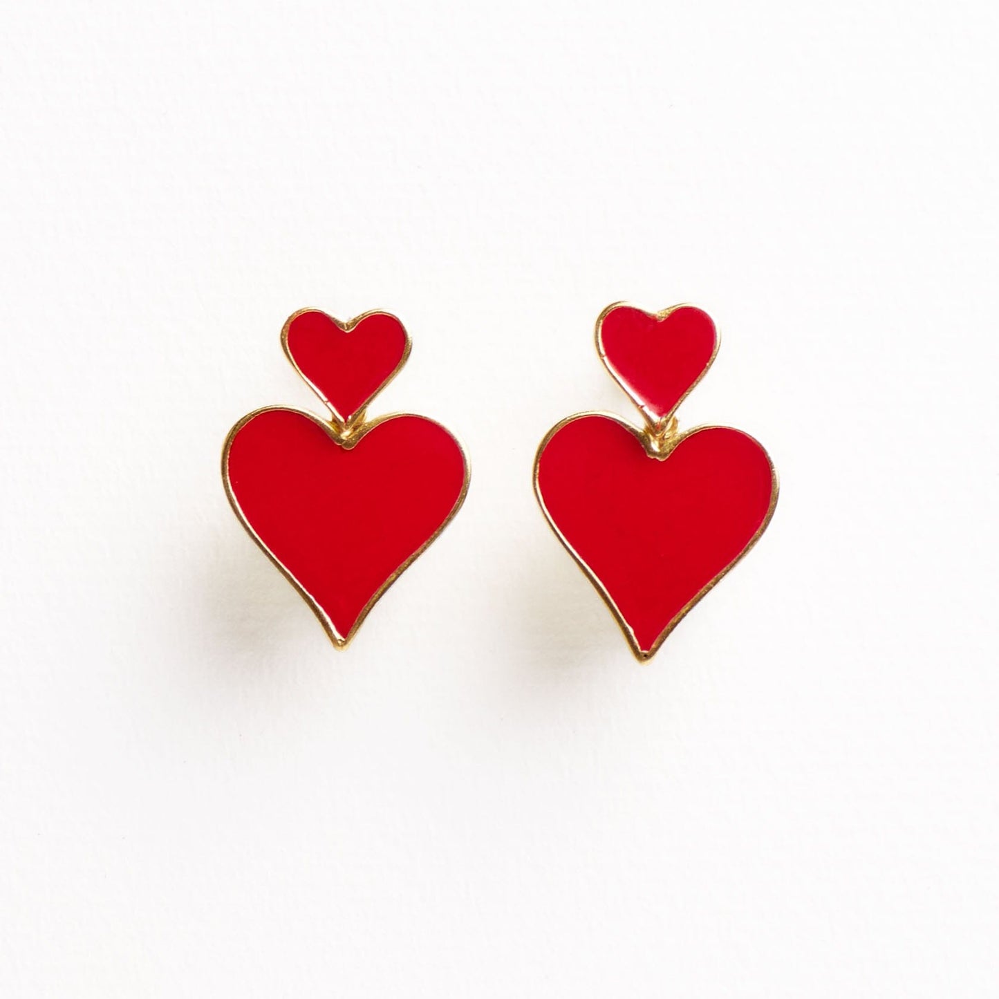 Cordelia Double Heart Drop Enamel Earrings Red Drop